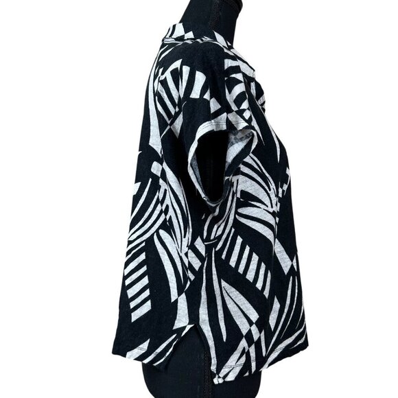 Tahari Black White Pullover Linen Short Sleeve Boxy Blouse Top Size XXL - Picture 4 of 8